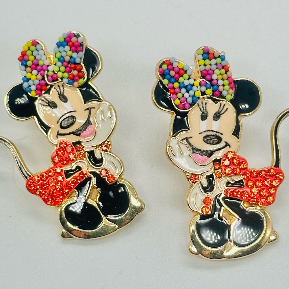 Disney X BaubleBar Minnie Mouse Earrings Crystal Bow Enamel Pierced